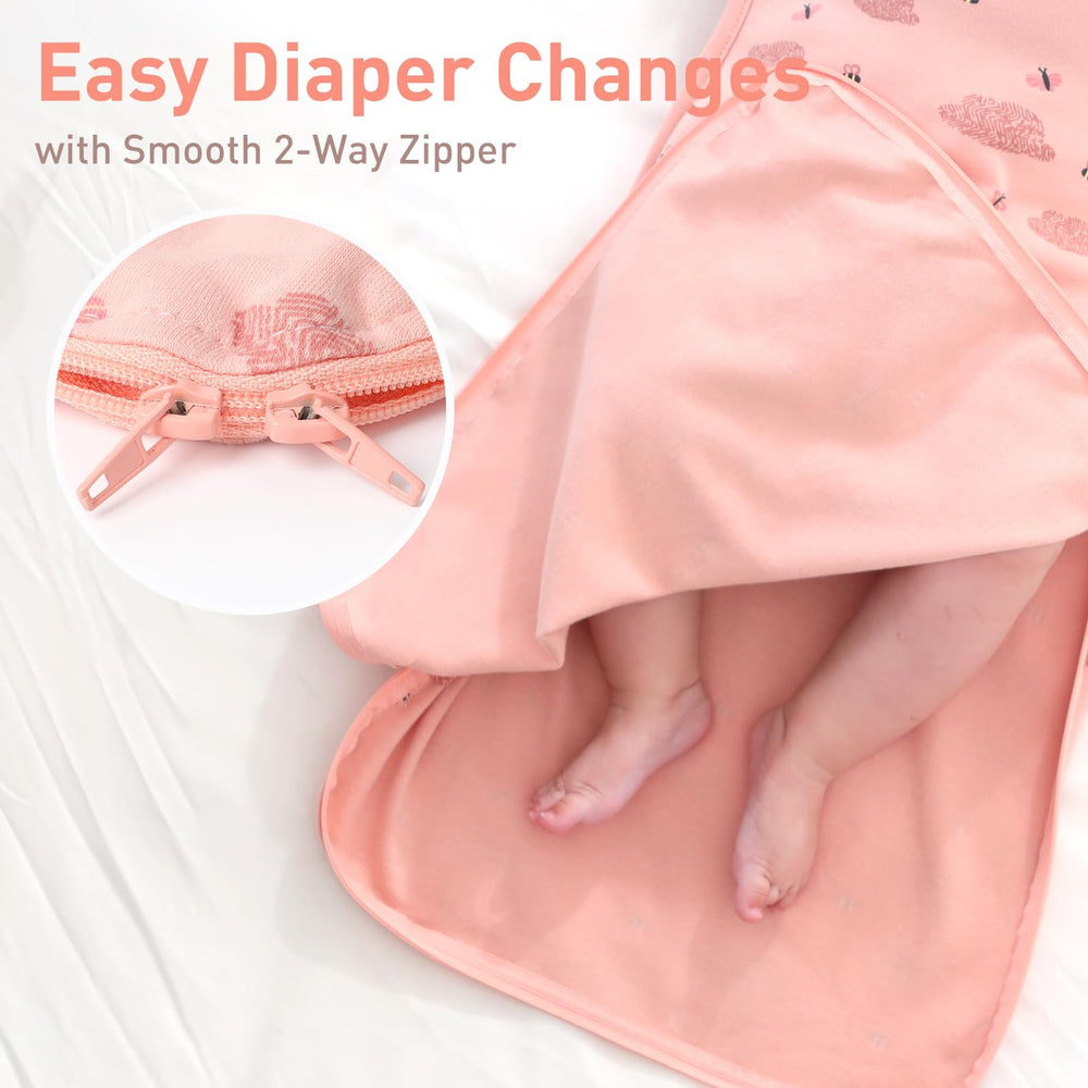 Knirose arms-out transition design supports gradual swaddle freedom