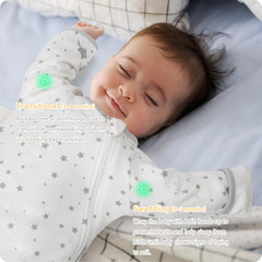 Knirose swaddle sack features a two-way zipper for easy diaper changes.