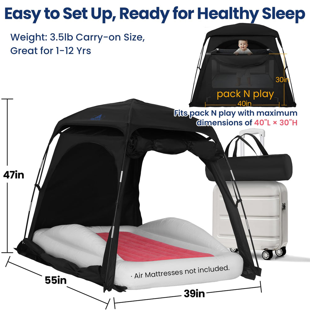 KNOCLOC blackout sleep tent folded compact for easy travel and storage