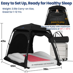 KNOCLOC blackout sleep tent folded compact for easy travel and storage