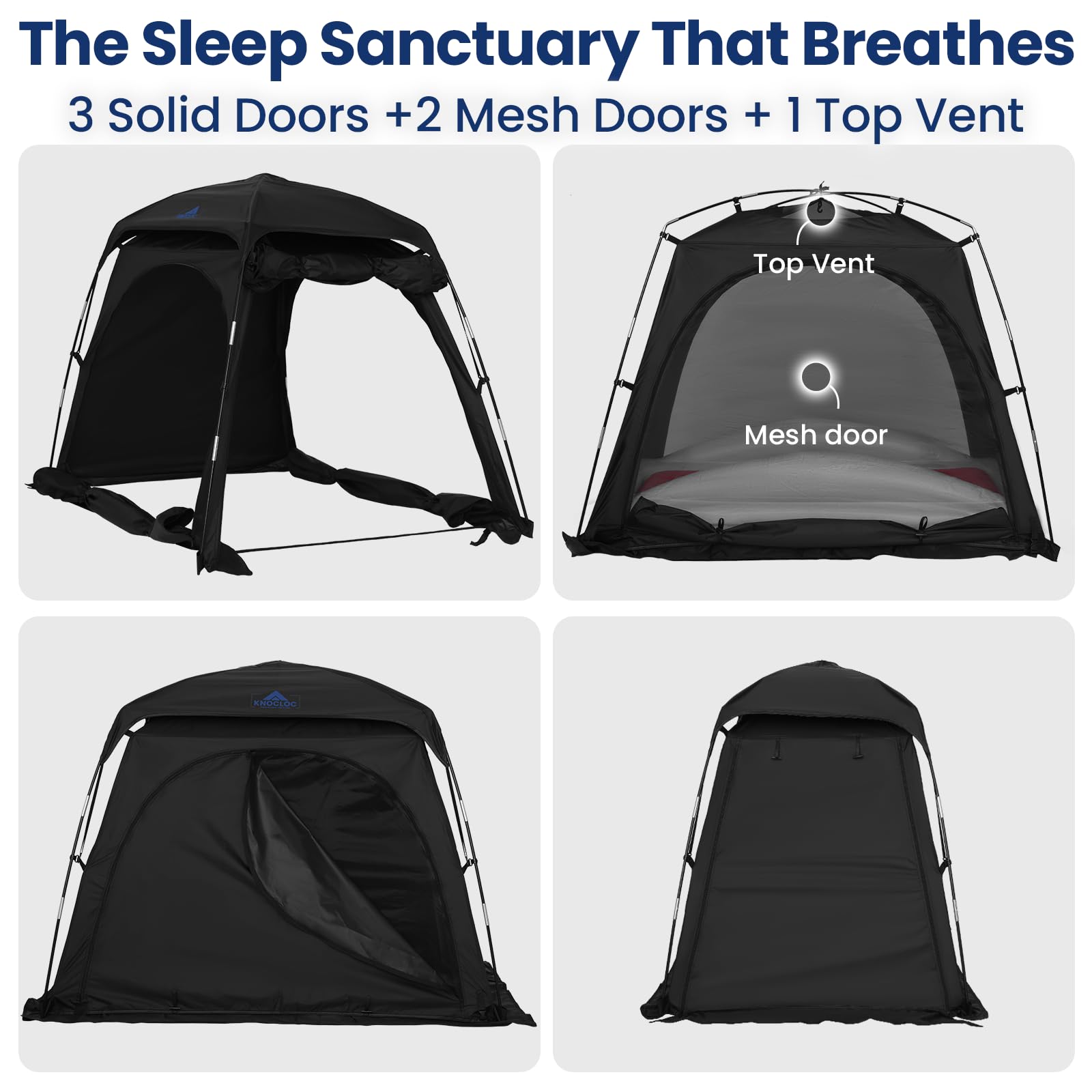 KNOCLOC blackout sleep tent mesh doors for breeze and mosquito protection
