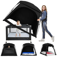 KNOCLOC blackout sleep tent front view on travel bed showing portable setup and darkness