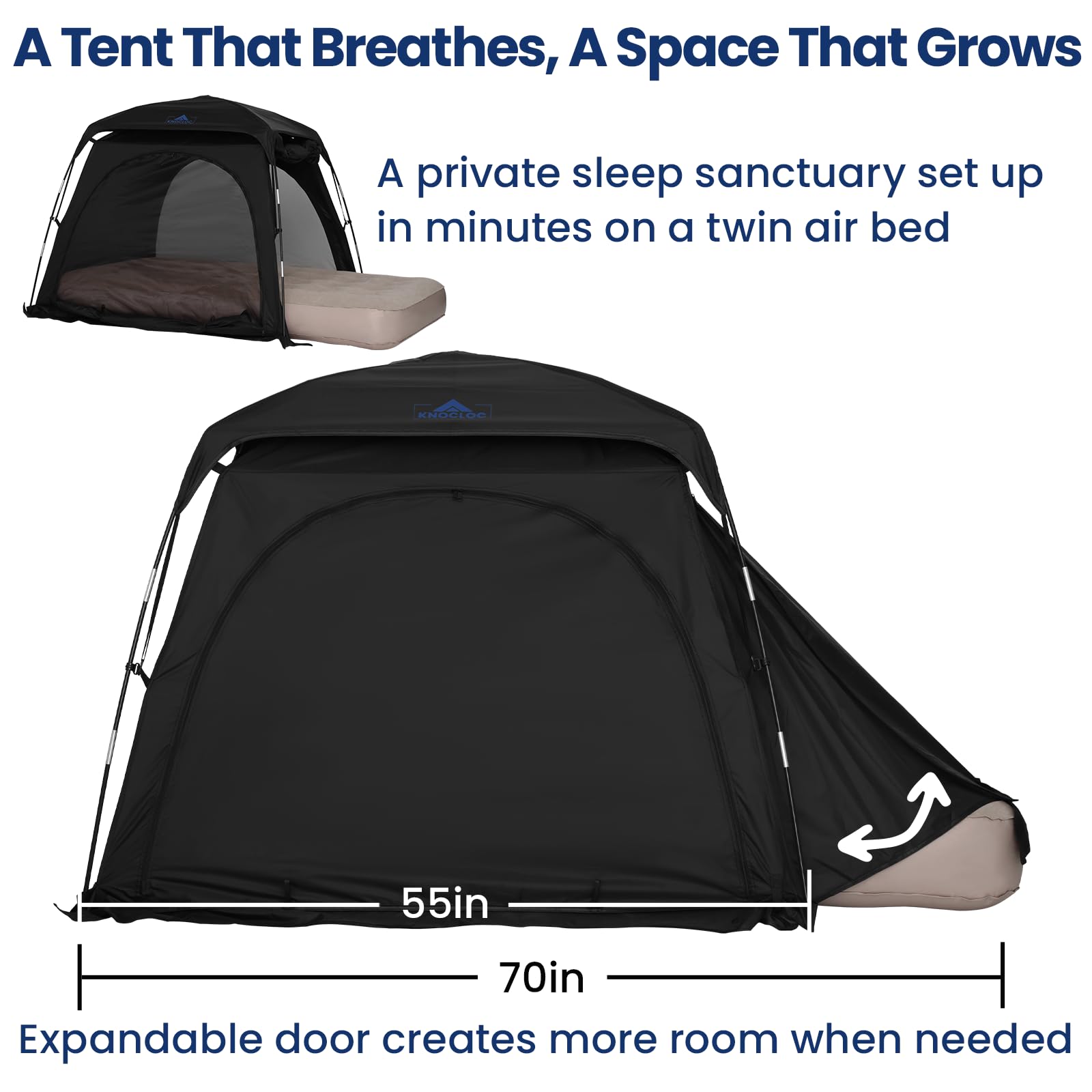 KNOCLOC blackout sleep tent compatibility with twin bed setups