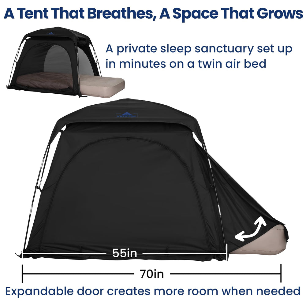 KNOCLOC blackout sleep tent compatibility with twin bed setups