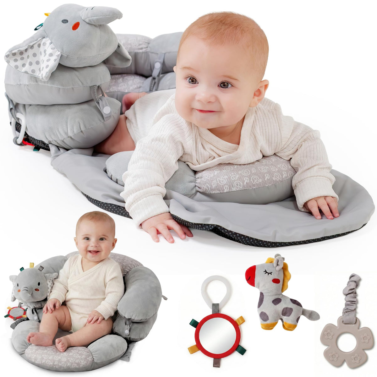 Knotly Charm 2-in-1 tummy time mat ready for play and early sitting