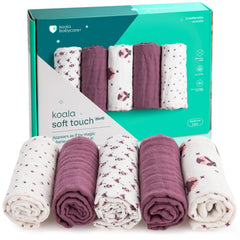 Koala Babycare 5-pack muslin burp cloths with multi-layer absorbency for spit-up control.