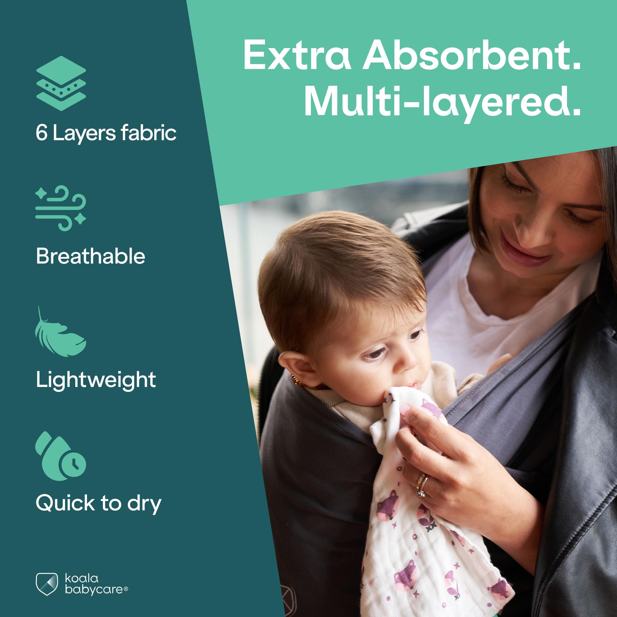 Koala Babycare 20x10 burp cloths offer generous shoulder coverage.