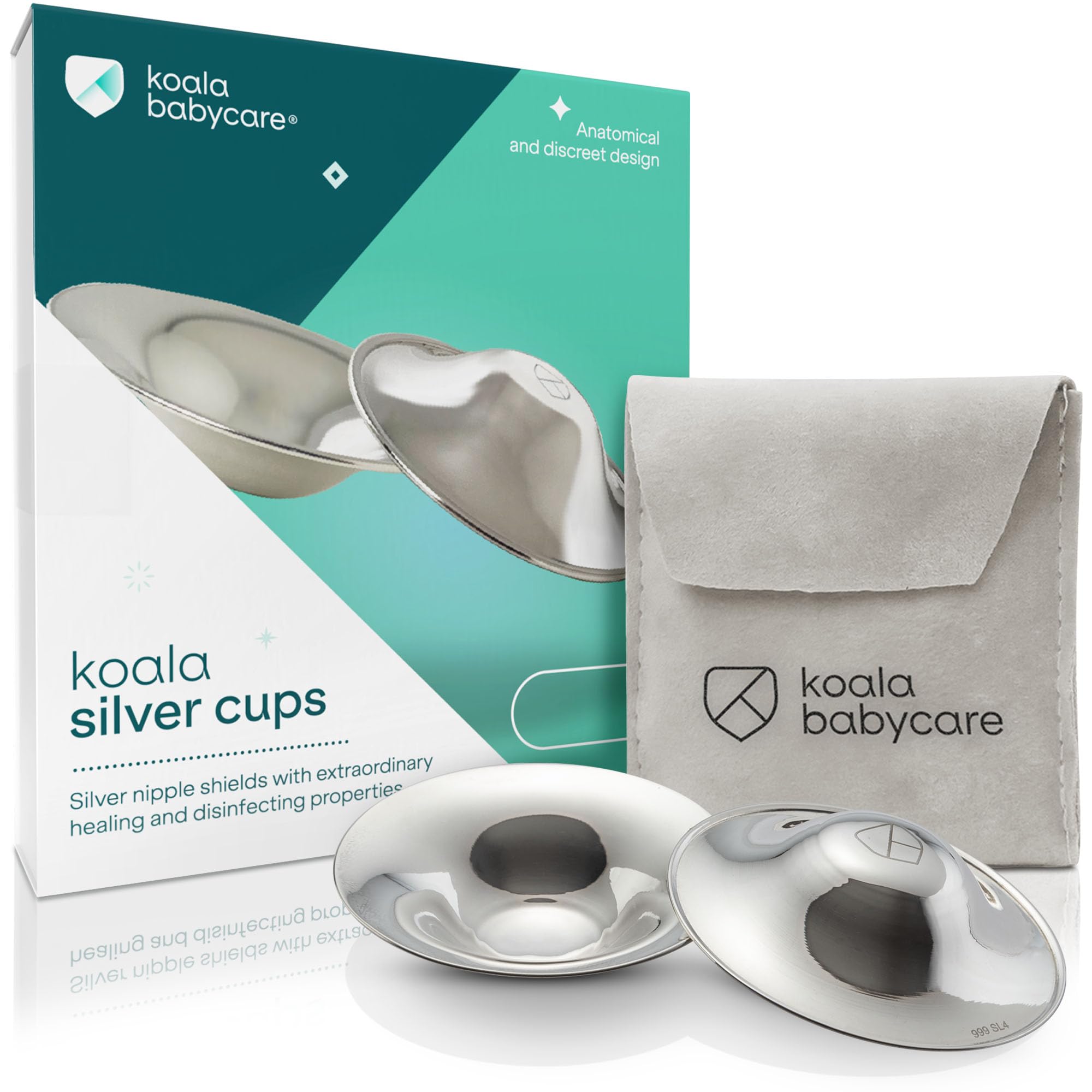 Koala Babycare original silver nursing cups protect sore nipples and stay discreet.