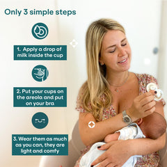 Koala Babycare silver nipple cups on nipple provide discreet protection under clothing.