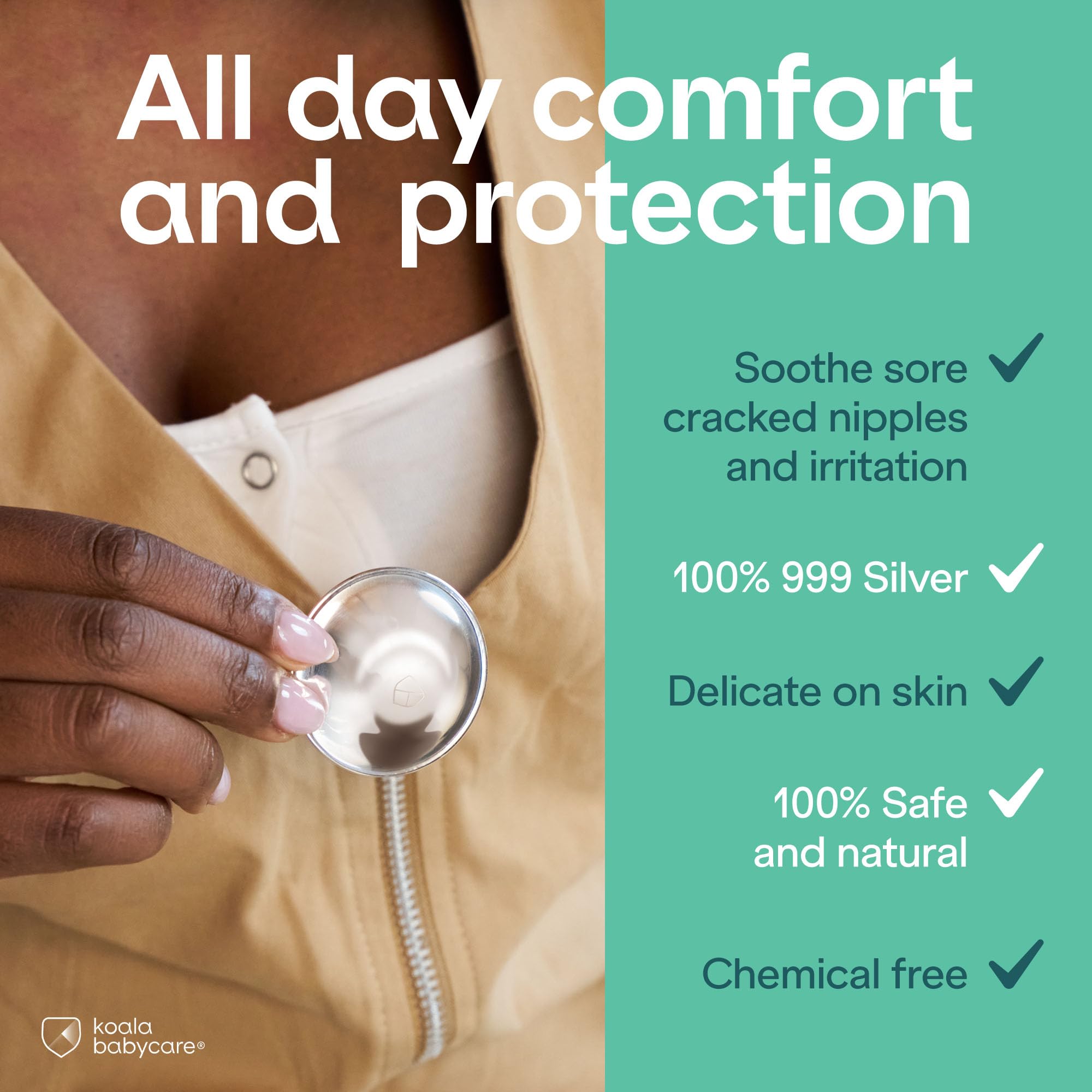 Koala Babycare silver nipple shields provide soothing comfort without affecting latch.