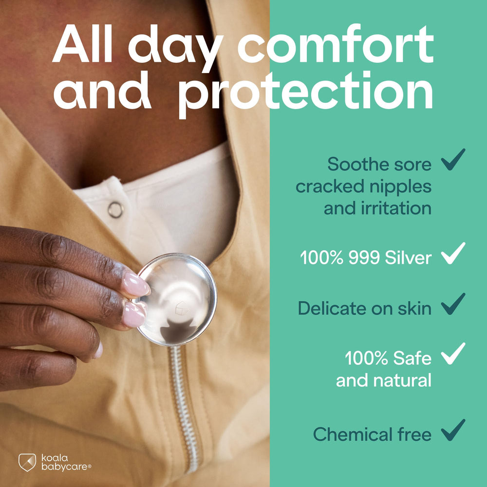 Koala Babycare silver nipple shields provide soothing comfort without affecting latch.