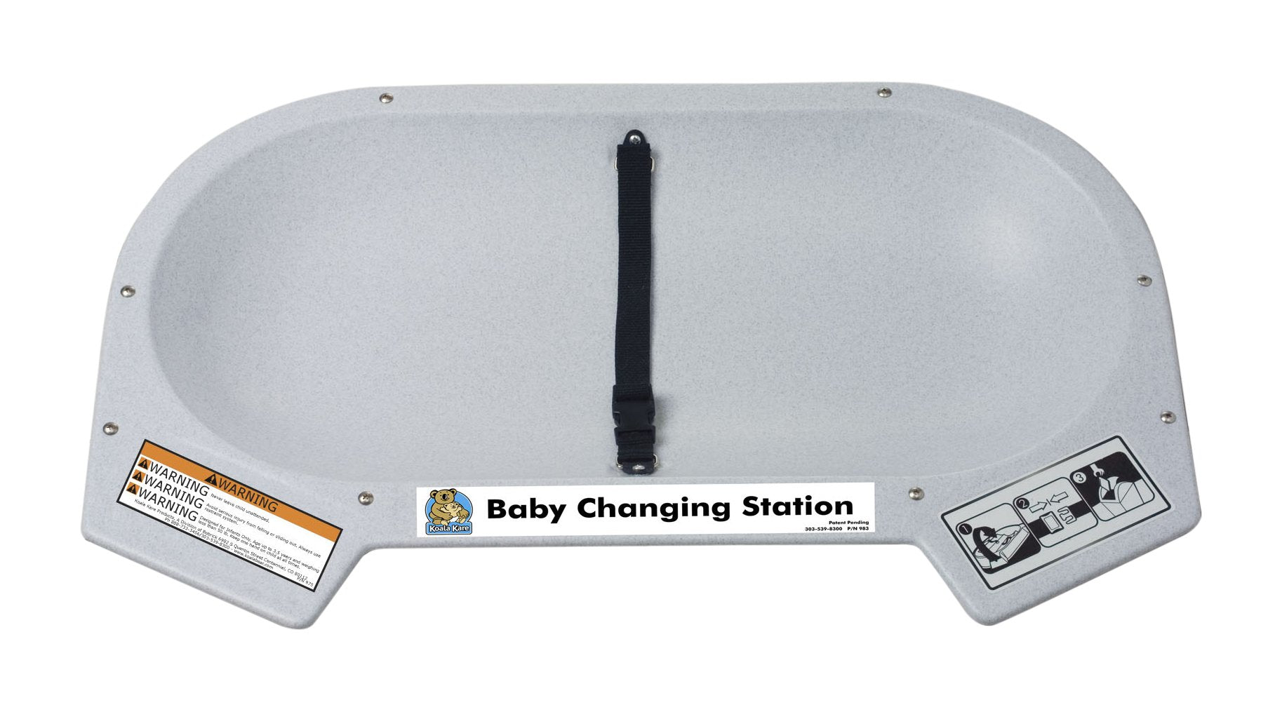 Koala Kare KB112-01RE recessed countertop changing station with safety strap for safe diaper changes.