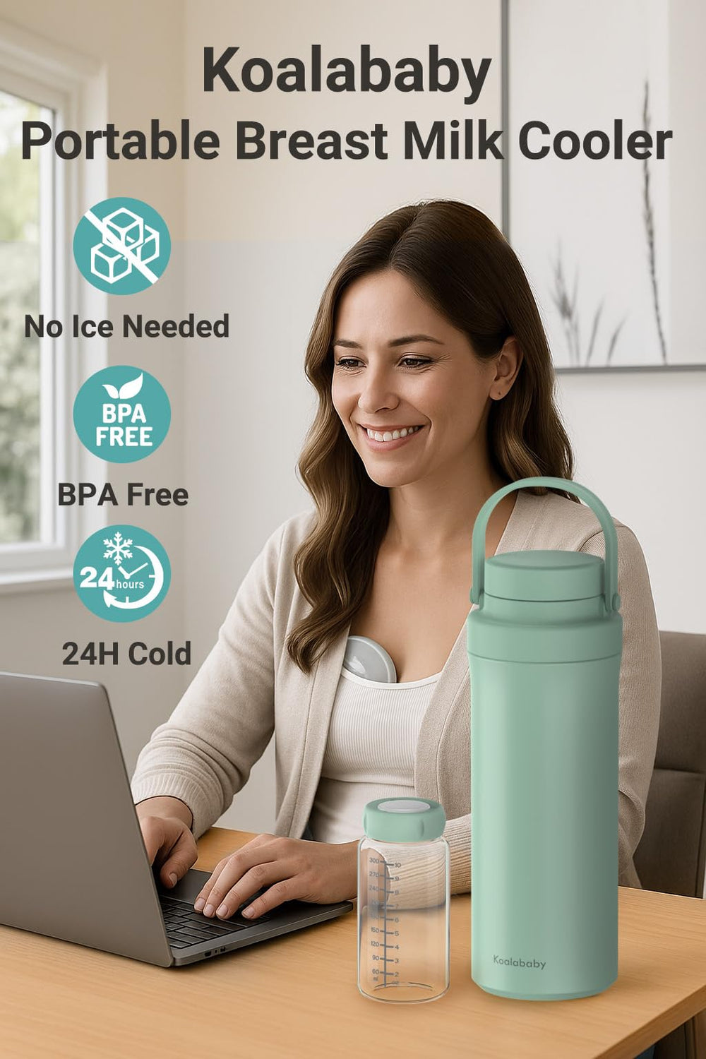 Koalababy cooler with two bottles shown for daily pumping use.