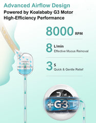 Koalababy aspirator with soft silicone tips, gentle on tiny noses.