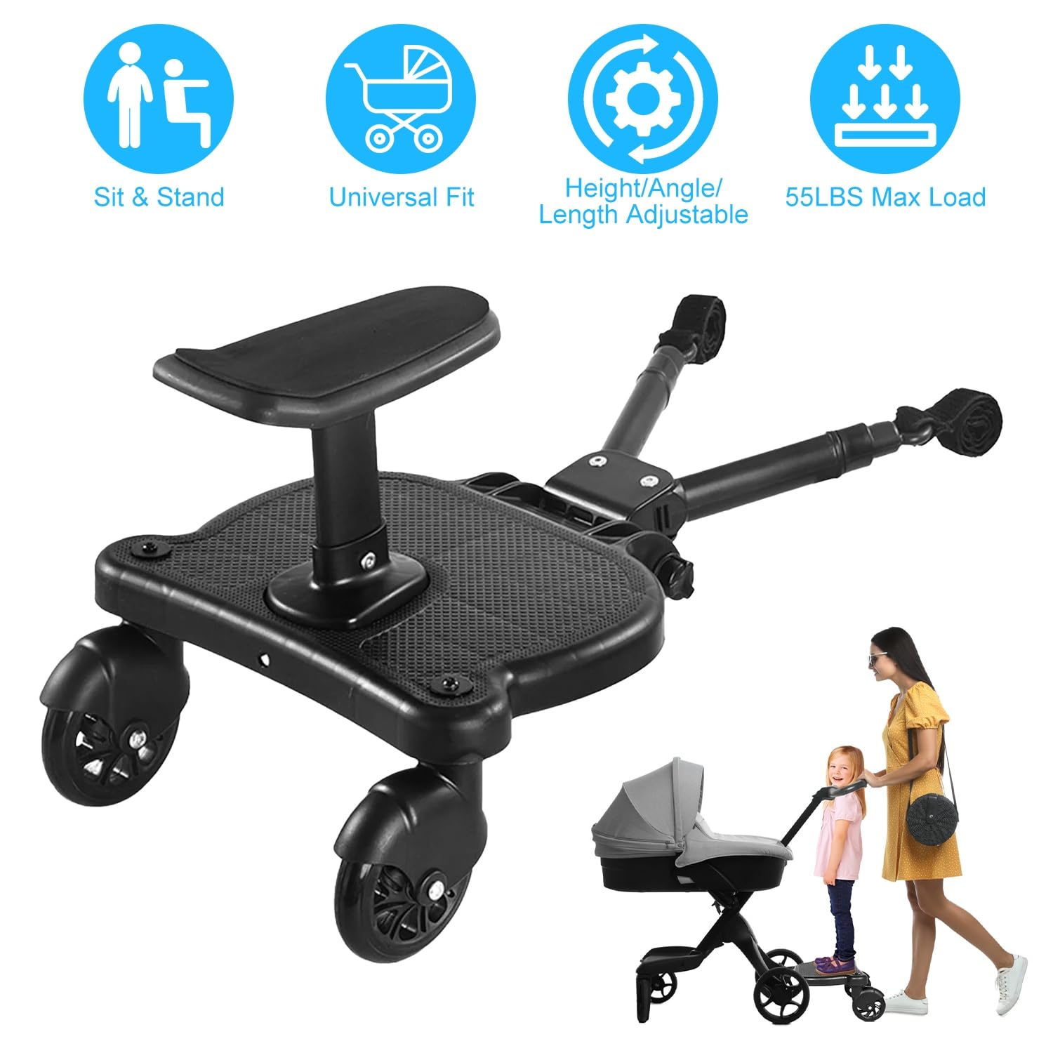 KOCASO stroller board seat detachable enables quick sit-and-stand changes.