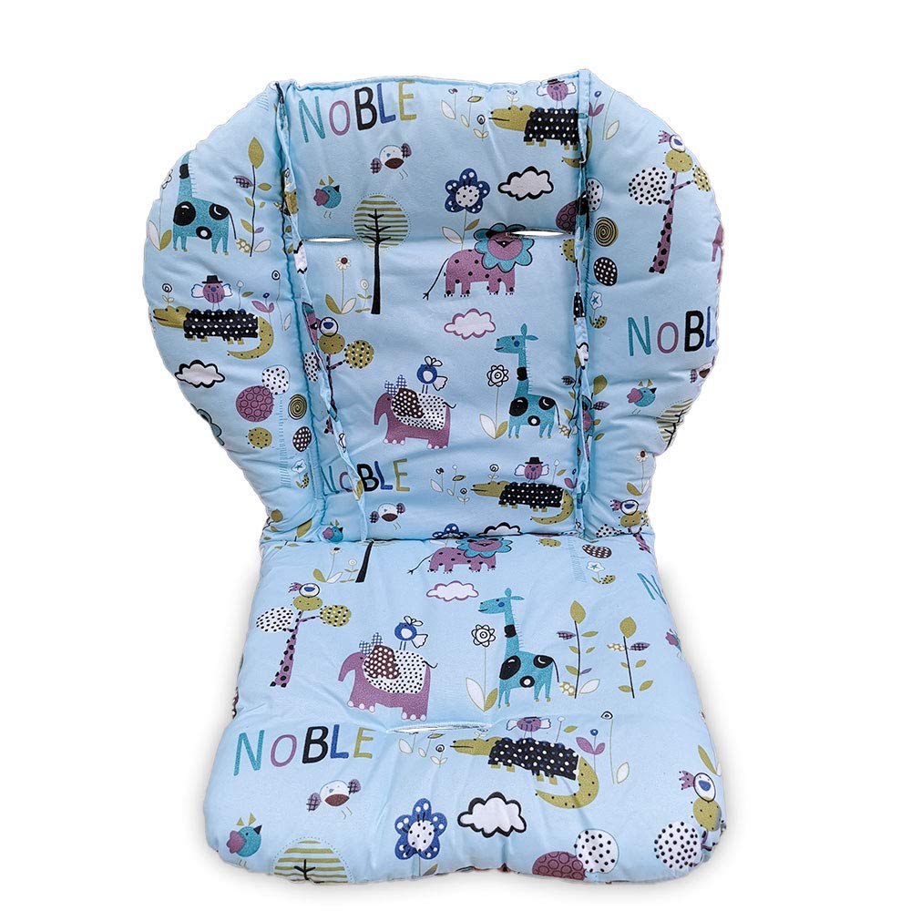 Kocpudu high chair cushion with jungle-blue pattern adds comfort at meals.