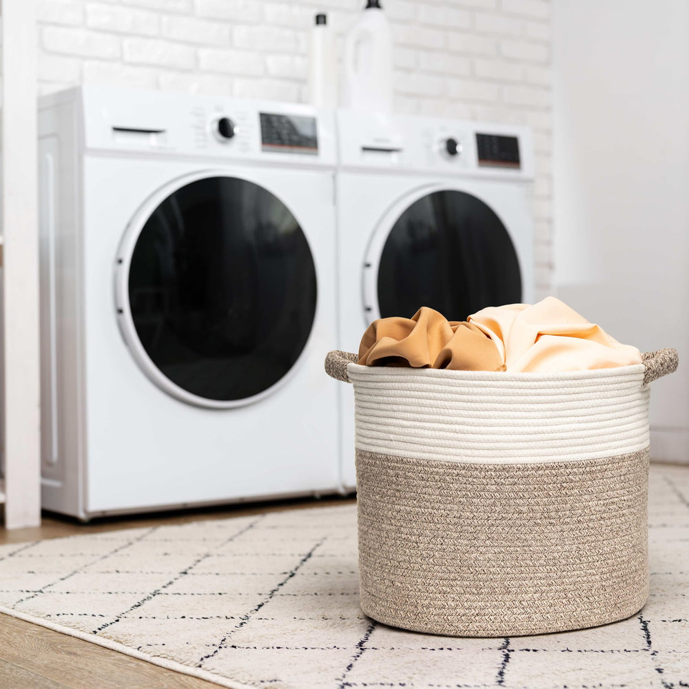 Kodomoore blanket basket durable storage in hallway to reduce clutter.