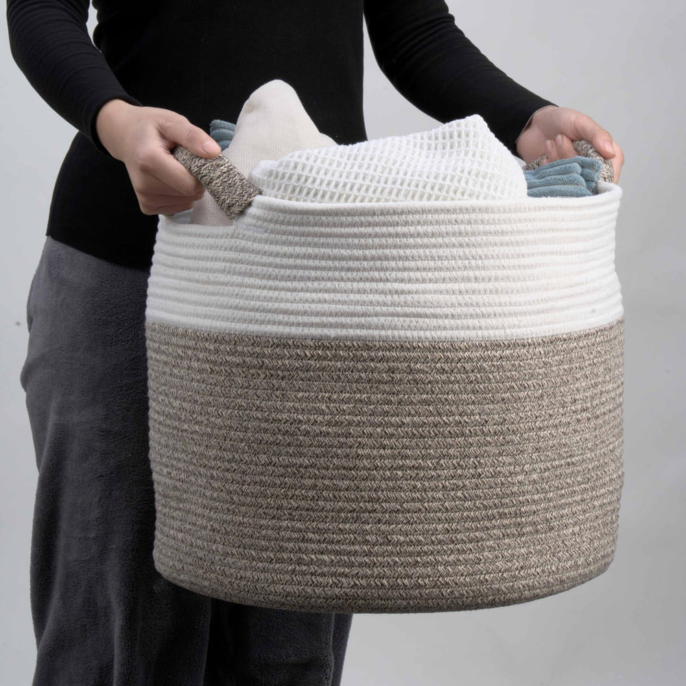 Kodomoore blanket basket decorative white-brown tone suits modern interiors.