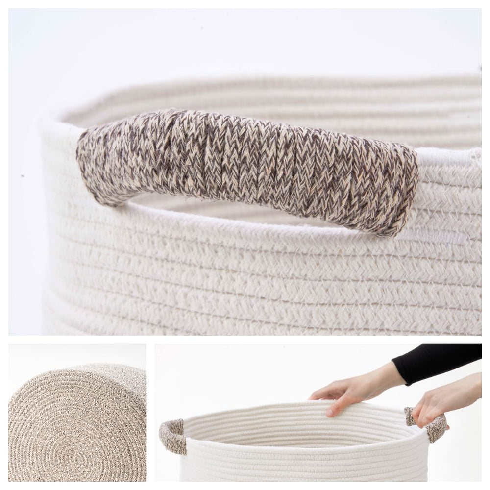 Kodomoore blanket basket in living room scene adds decorative storage for throws.