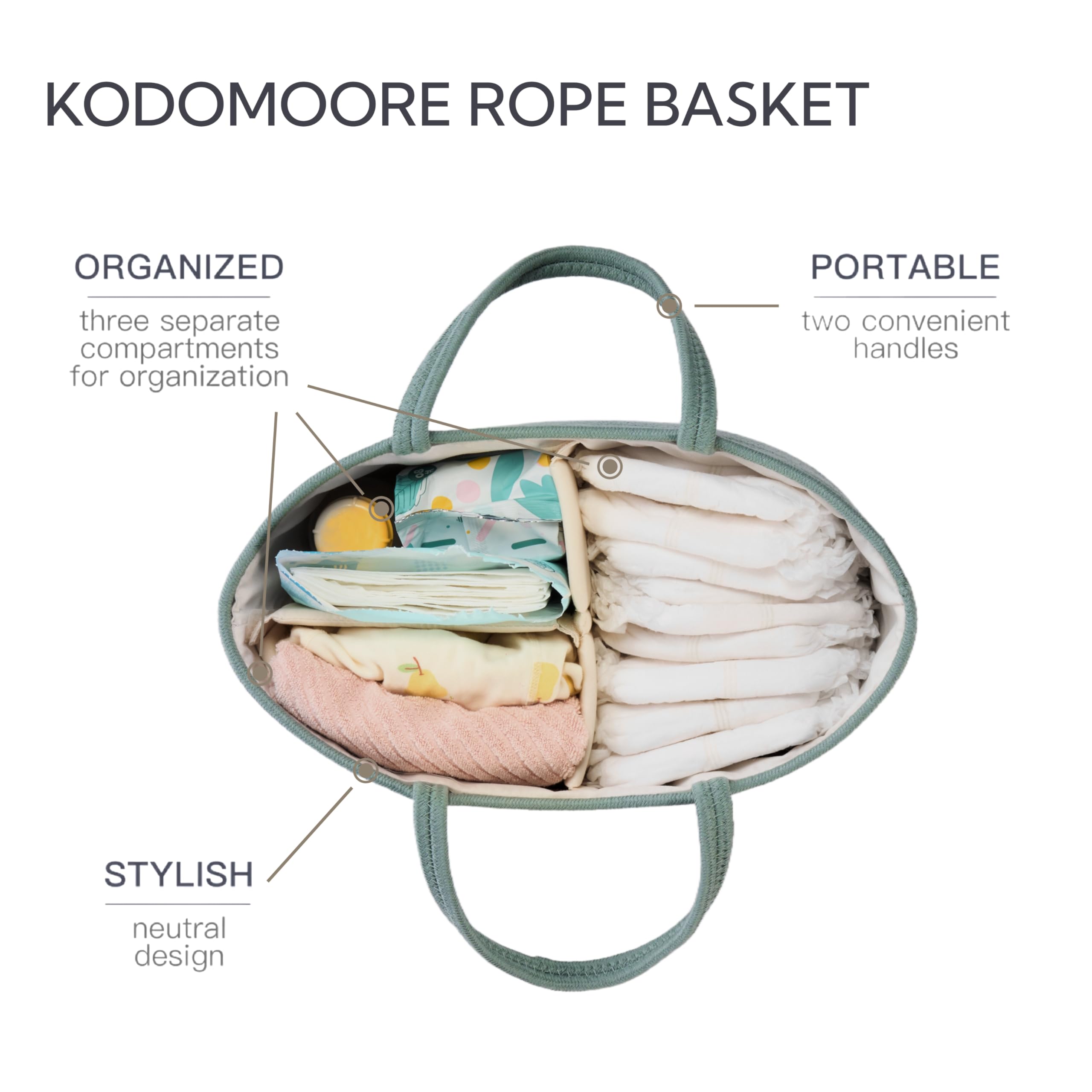 Kodomoore Diaper Caddy Portable Foldable design allows effortless transport between rooms.