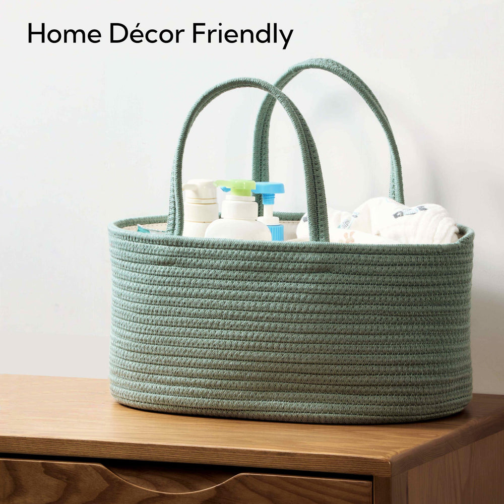 Kodomoore Diaper Caddy Sage Green complements any nursery decor.