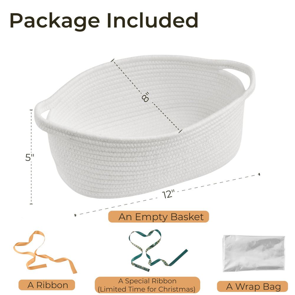 Kodomoore empty woven white basket 12x8x5 ready for gifts