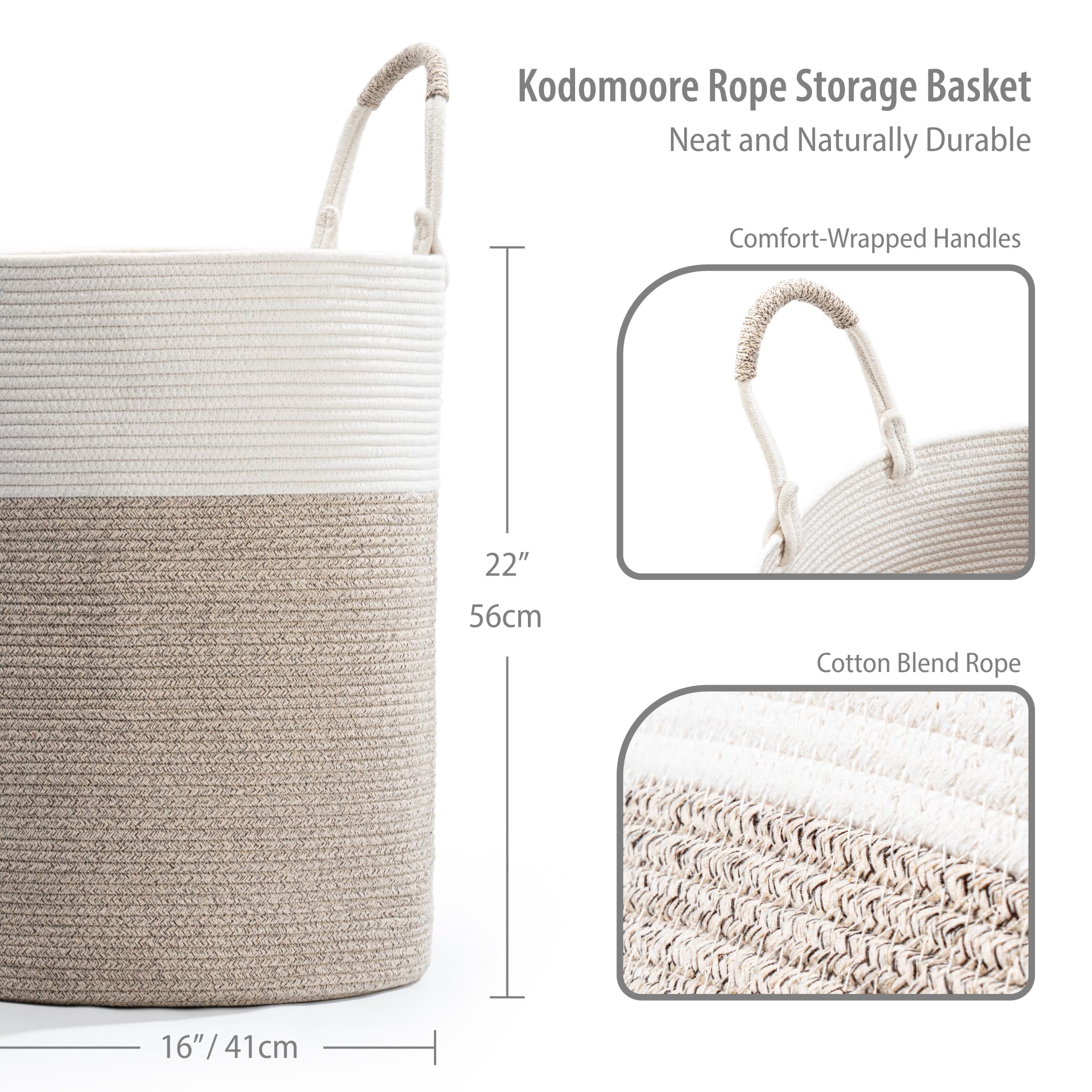 Kodomoore boho white-beige basket adds style while storing blankets and laundry.