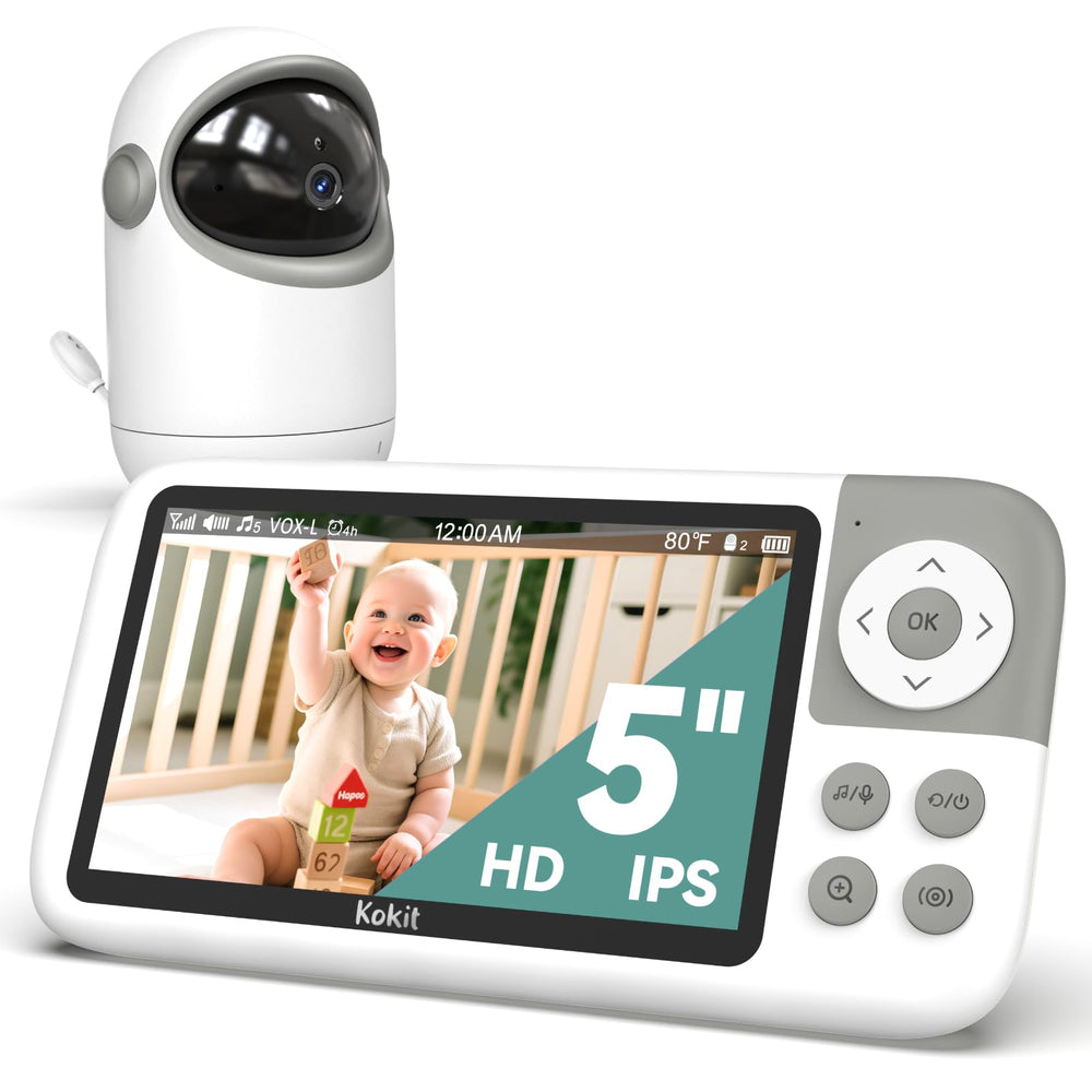 Kokit 5-inch display in nursery for crisp real-time monitoring.