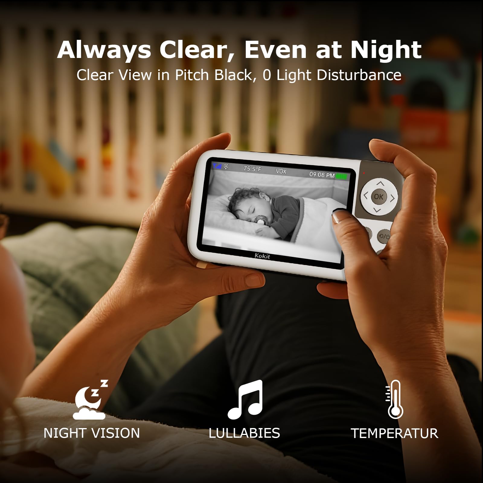 Kokit infrared night vision delivers clear view in low light.