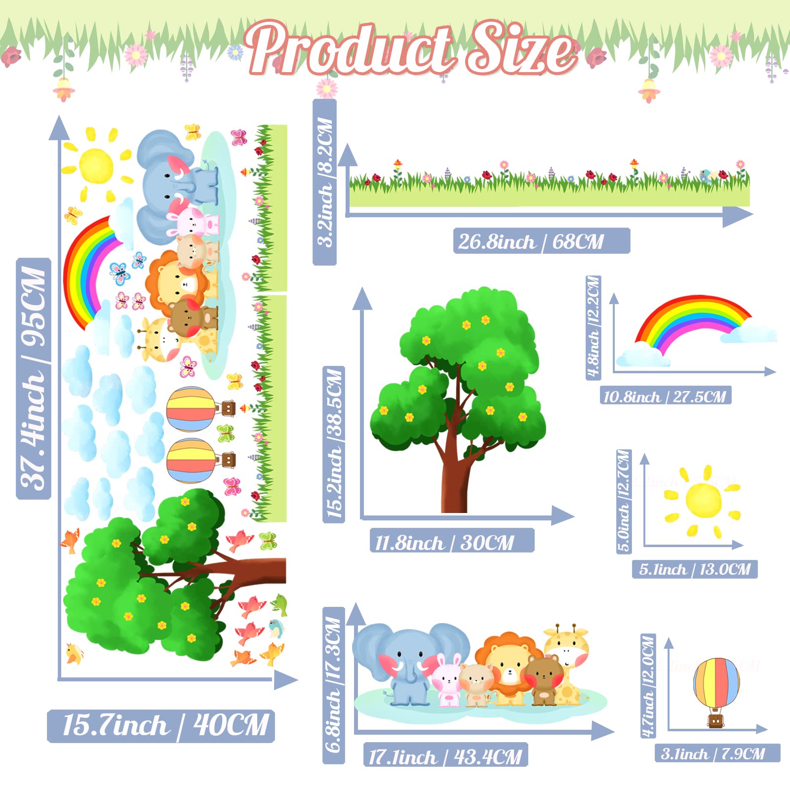 KOKOLAP lawn scene with animals wall sticker perfect for playrooms.