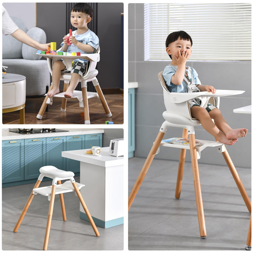 Komcot 6in1 high chair beech-wood-legs ensures sturdy stability.