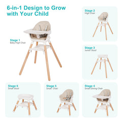 Komcot 6in1 high chair dining-chair-setup for compact family dining at home.