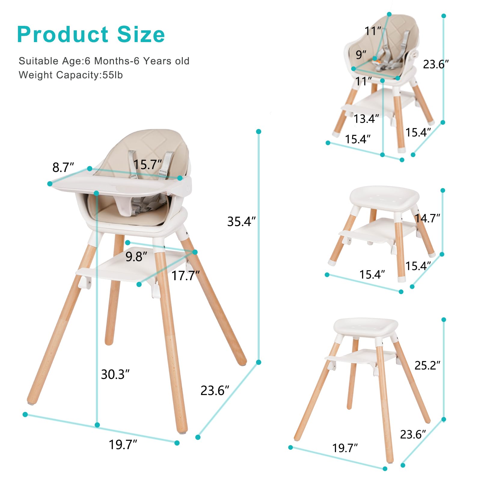 Komcot 6in1 high chair pu-cushion-cleaning easy-wipe maintenance.