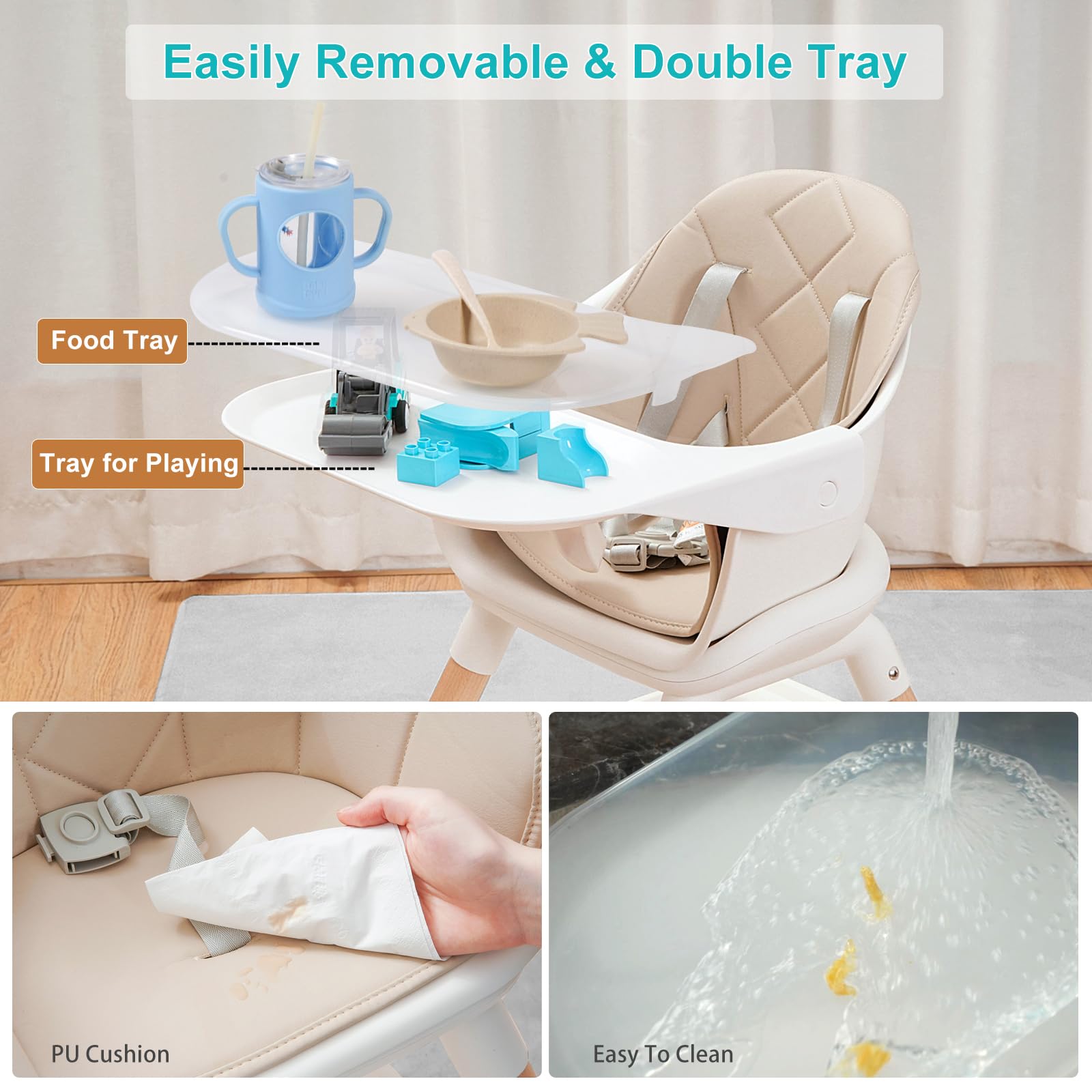Komcot 6in1 high chair reversible-footrest provides two height options for comfort.