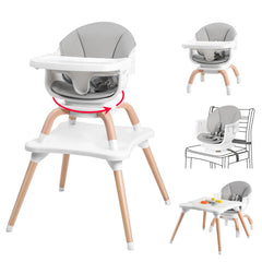 Komcot baby high chair in 7-in-1 conversion mode for feeding and play.