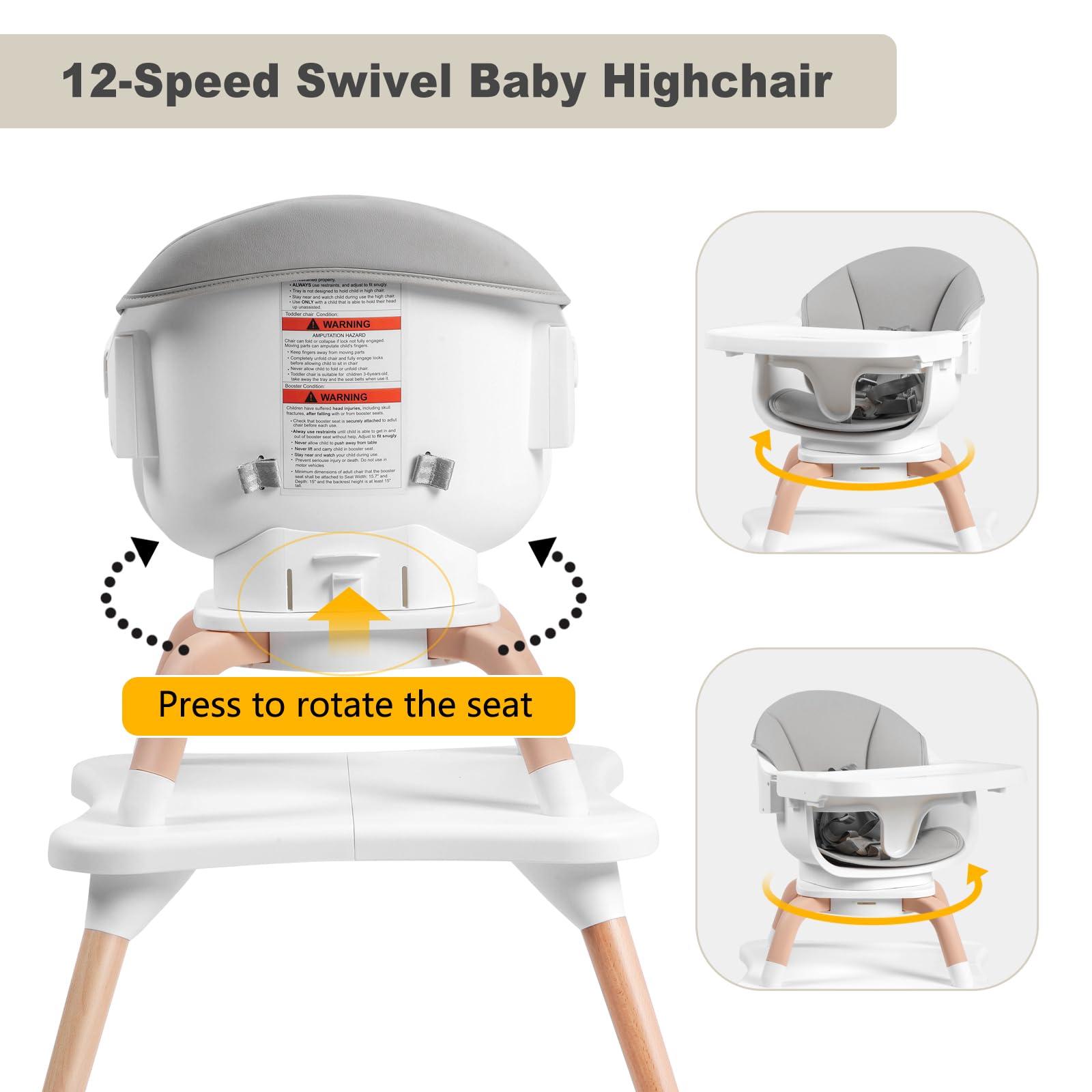 Komcot high chair tray and seat are easy to wipe clean after spills.