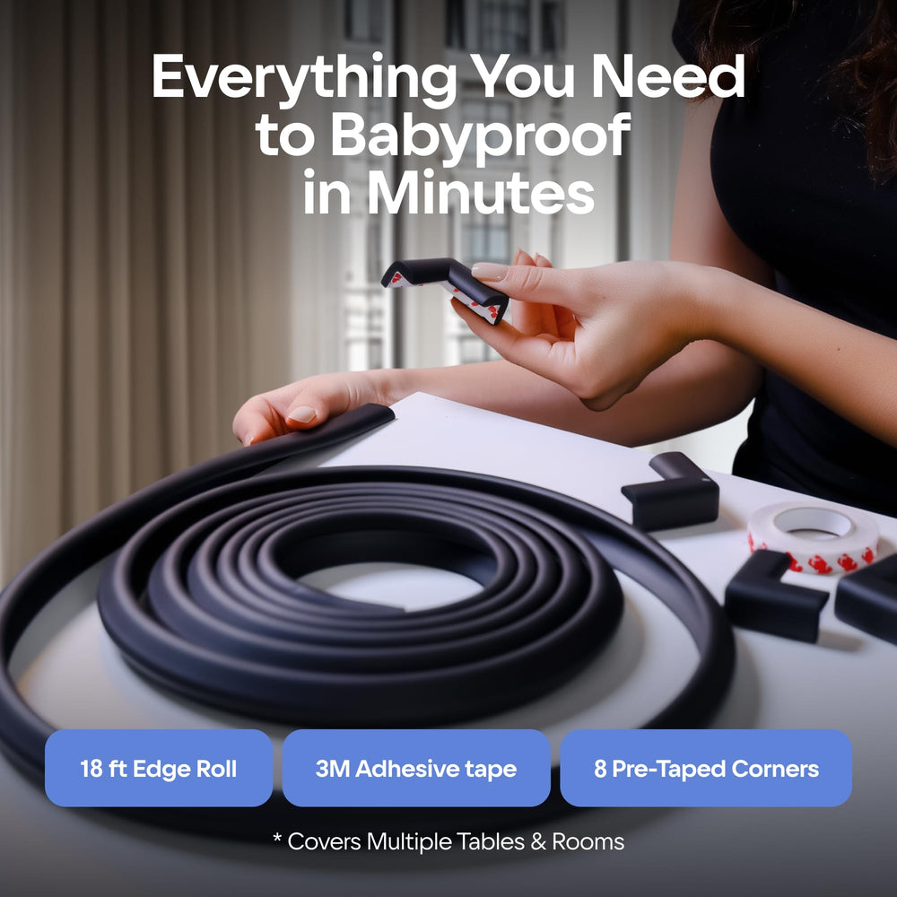 Komfortology eight corner protectors fit desk and bed edge for safer use.
