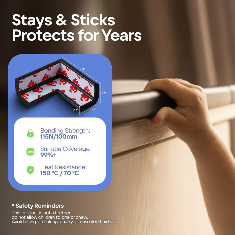 Komfortology 3M-backed adhesive keeps edge guards securely in place.