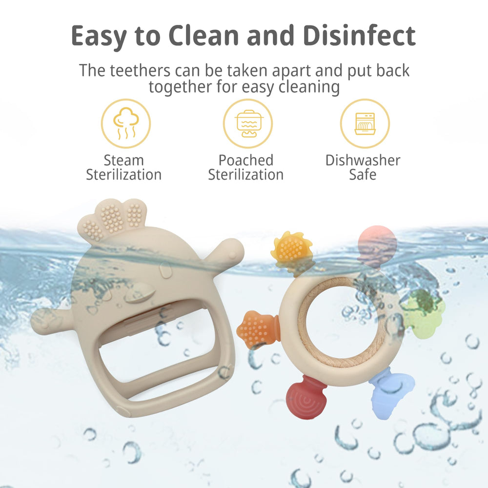 BPA-free, food-grade silicone from Komfy LilLove keeps teething safe and clean.