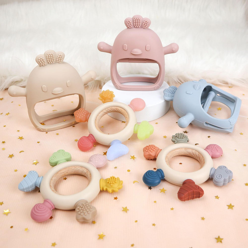 Freezer-safe cooling option for Komfy LilLove teether provides gentle relief.