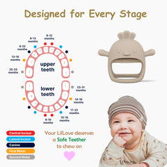 Komfy LilLove teether close-up with textured silicone bite points for gums