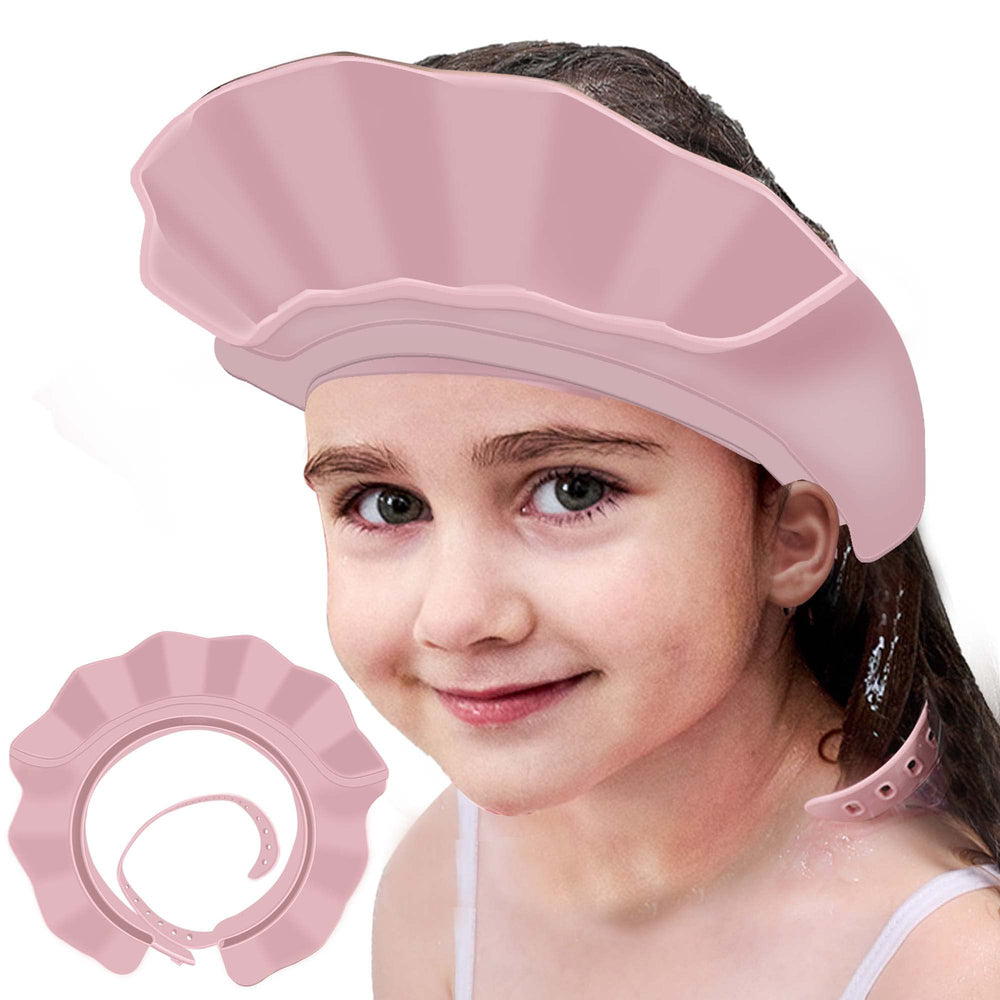 KOMIDK pink baby shower cap protects eyes and ears during bath time