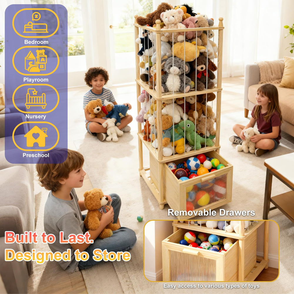 Kompaktayc solid wood construction offers durable stylish storage for playrooms.