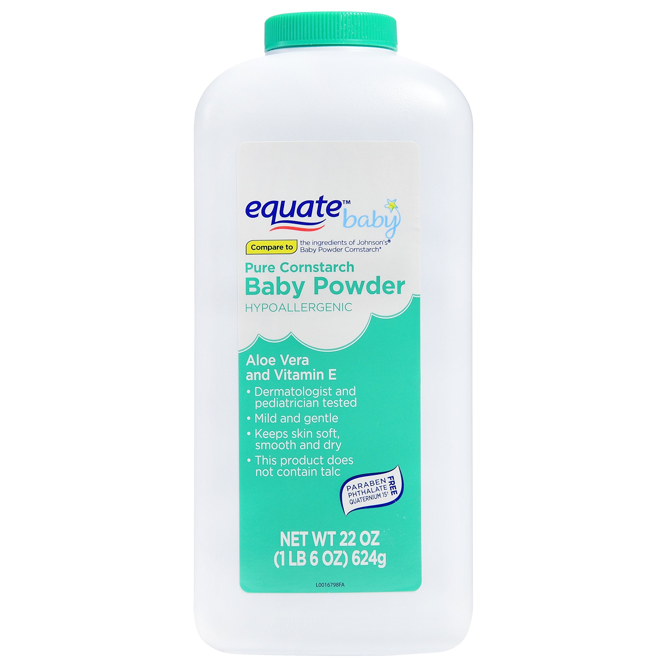 Konipl Pure Cornstarch Baby Powder bottle showing aloe and vitamin E for gentle care