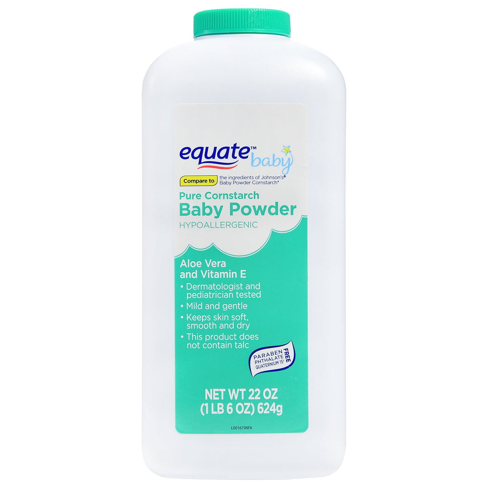 Konipl Pure Cornstarch Baby Powder bottle showing aloe and vitamin E for gentle care