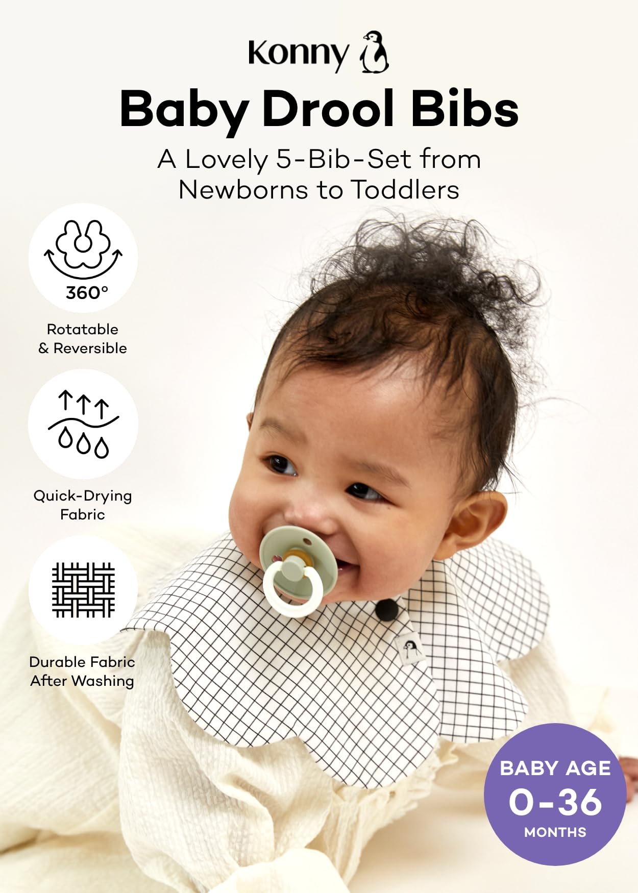 Konny Baby Bib back view showing double-sided design and snaps.