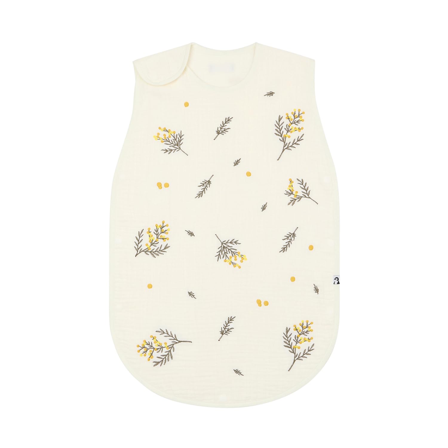 Konny Baby Sleep Sack Mimosa front view with breathable soft cotton gauze.