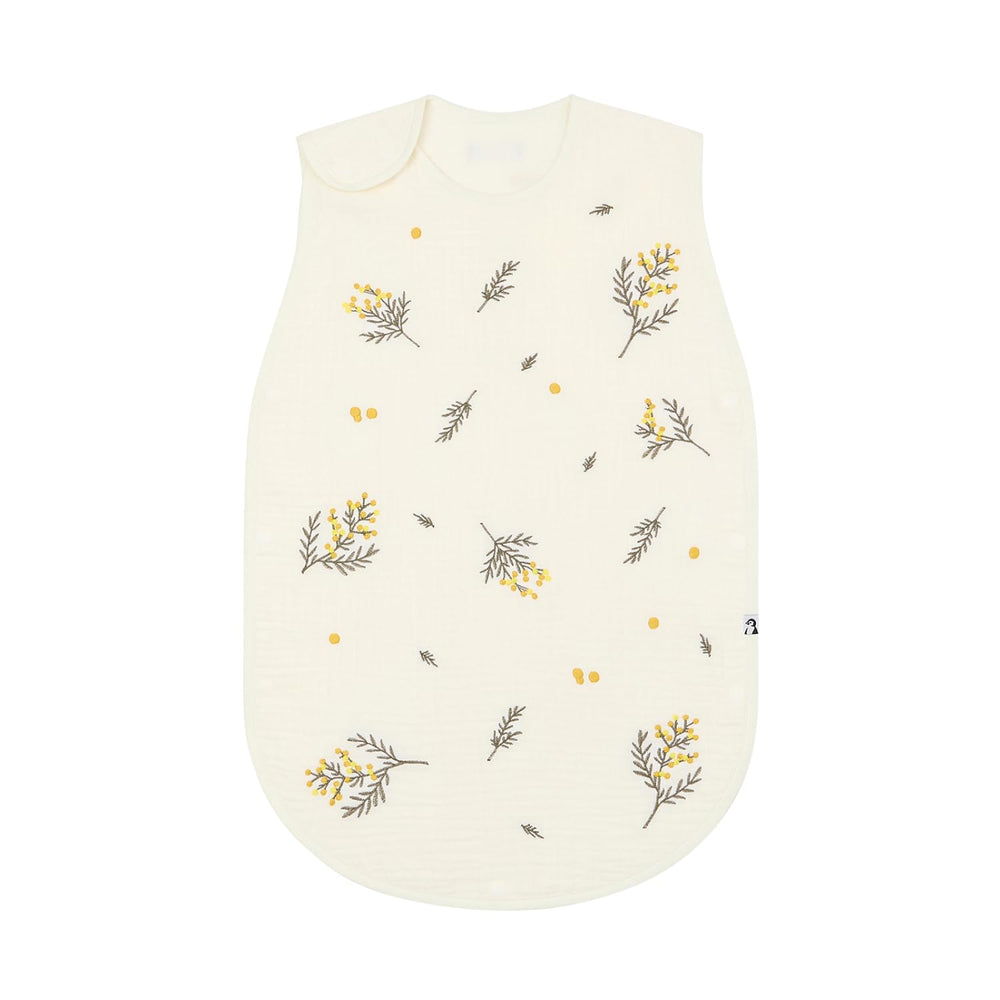Konny Baby Sleep Sack Mimosa front view with breathable soft cotton gauze.
