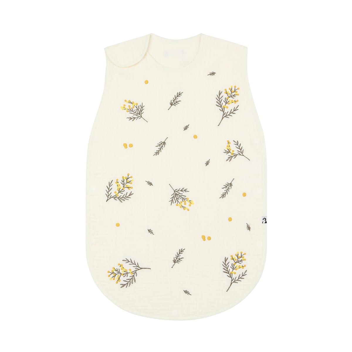 Konny Baby Sleep Sack Mimosa front view with breathable soft cotton gauze.
