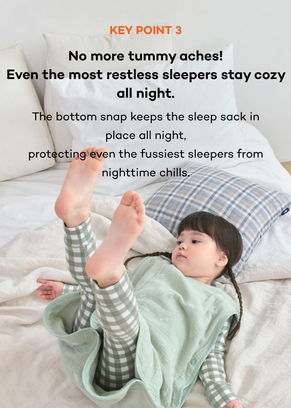 Konny shoulder and side snaps enable easy on-off, even when drowsy